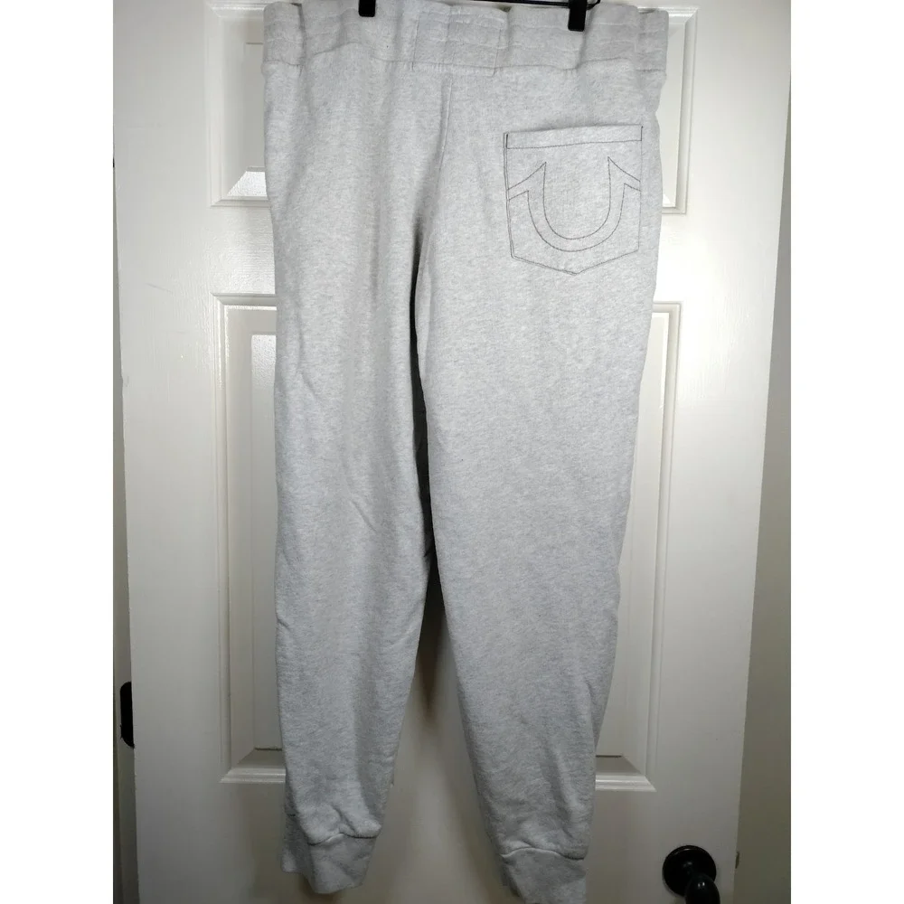 True Religion Men's Classic Logo Jogger Sweatpant Grey Heather Large L Y2K